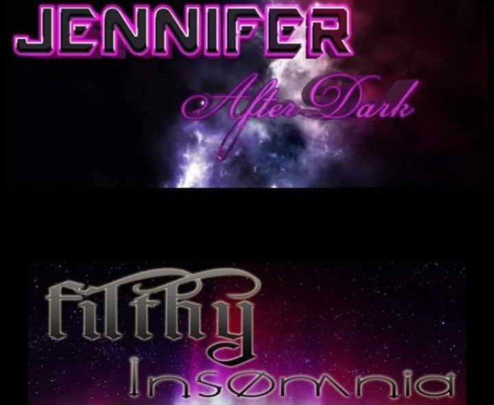 Jennifer After Dark and Filthy Insomnia banner graphic in black, pink, and purple