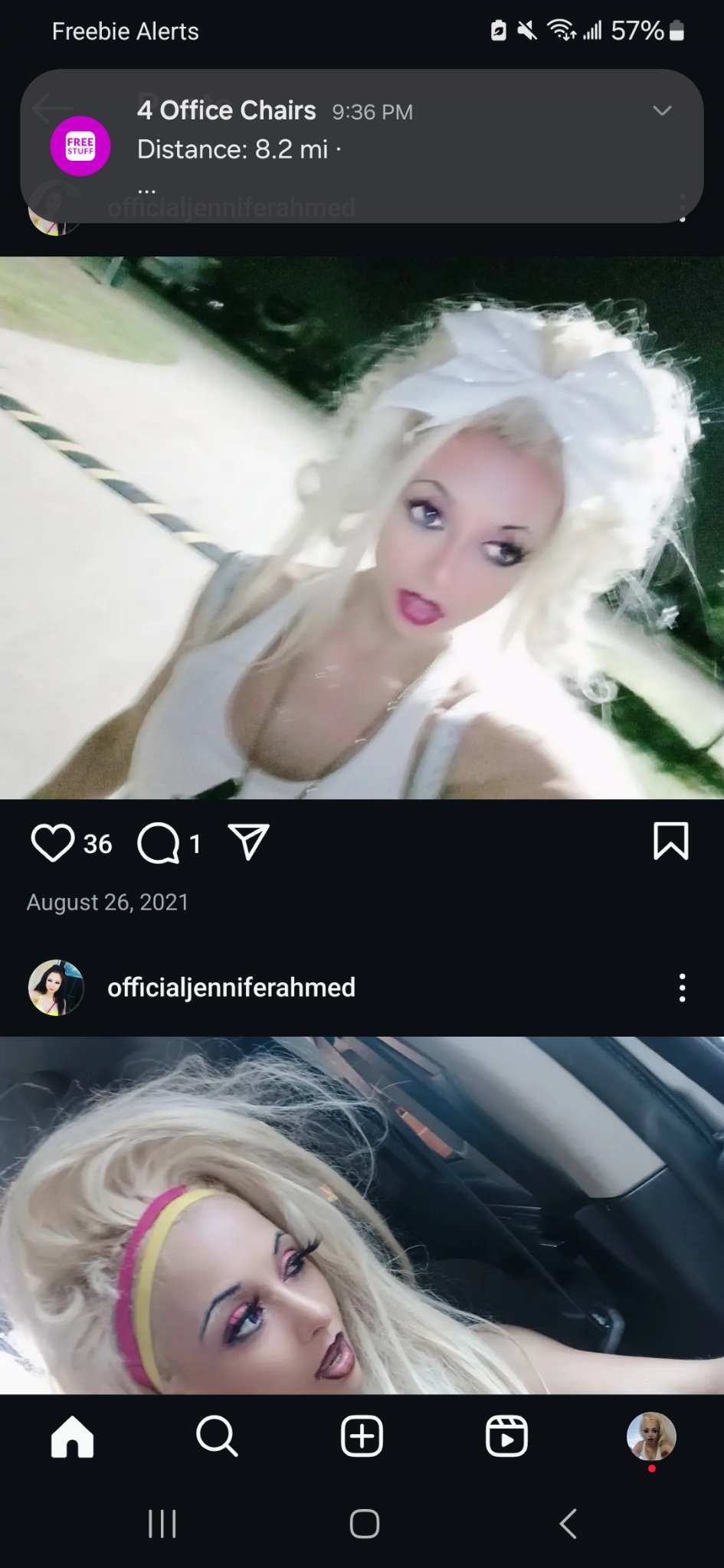 Jennifer Jorgensen Ahmed outdoors wearing a big white bow in her hair, from her Instagram
